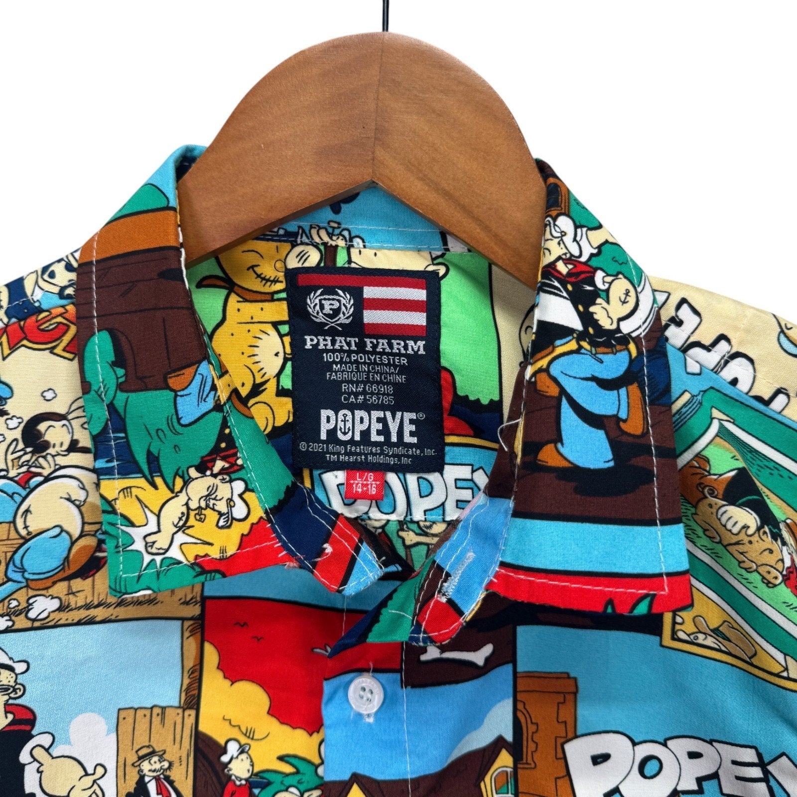 Phat Farm Youth Popeye Olive Oyl Brutus Cartoon Camp Button