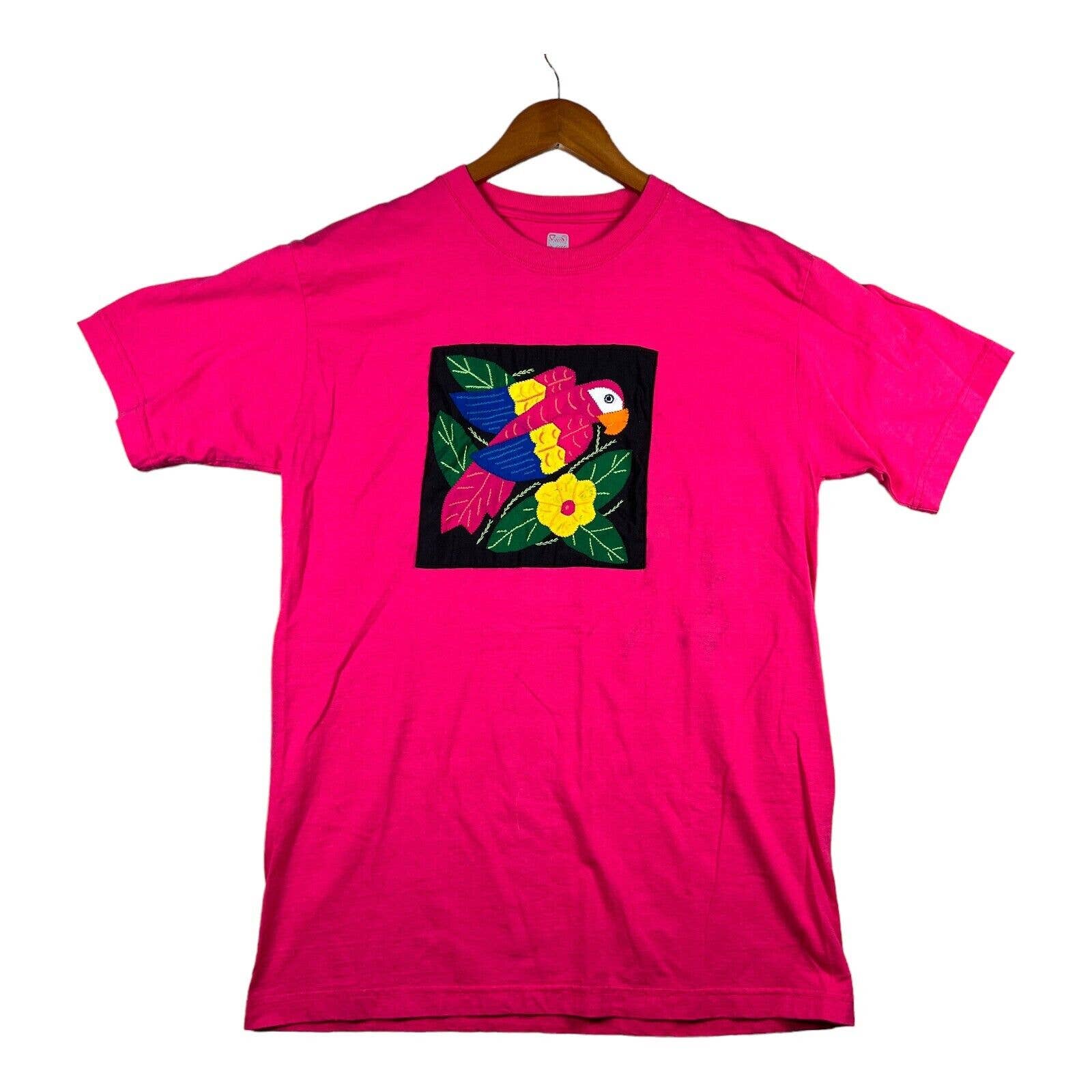 Vintage My Name is Panama Embroidered Parrot Flowers