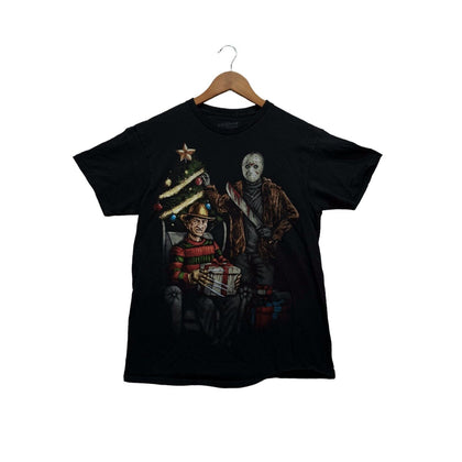 A Nightmare On Elm Street Men's T Shirt Black Freddy Vs Jason Christmas Tee M